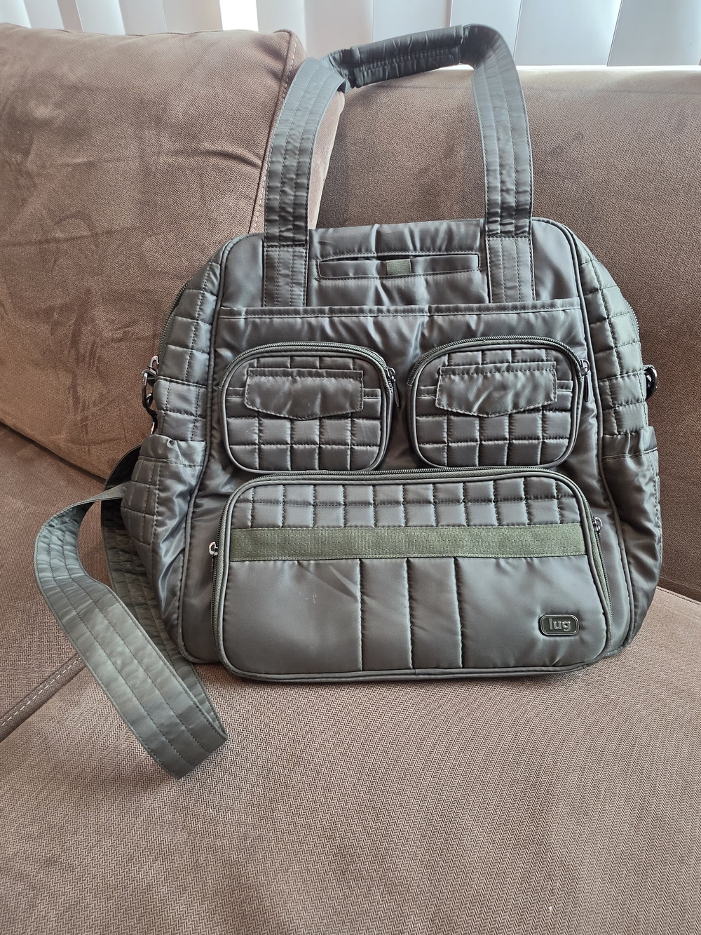 Lug Olive Quilted Tote Bag with Removable Strap